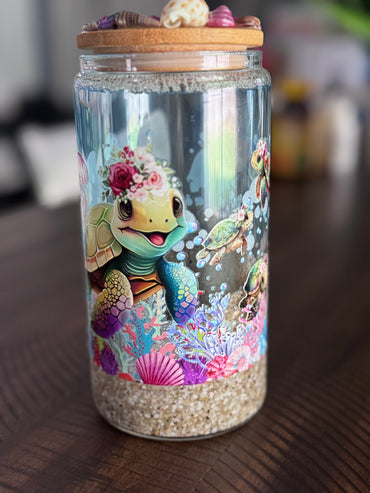16oz Snow Globe Open Bliss Turtle Tumbler