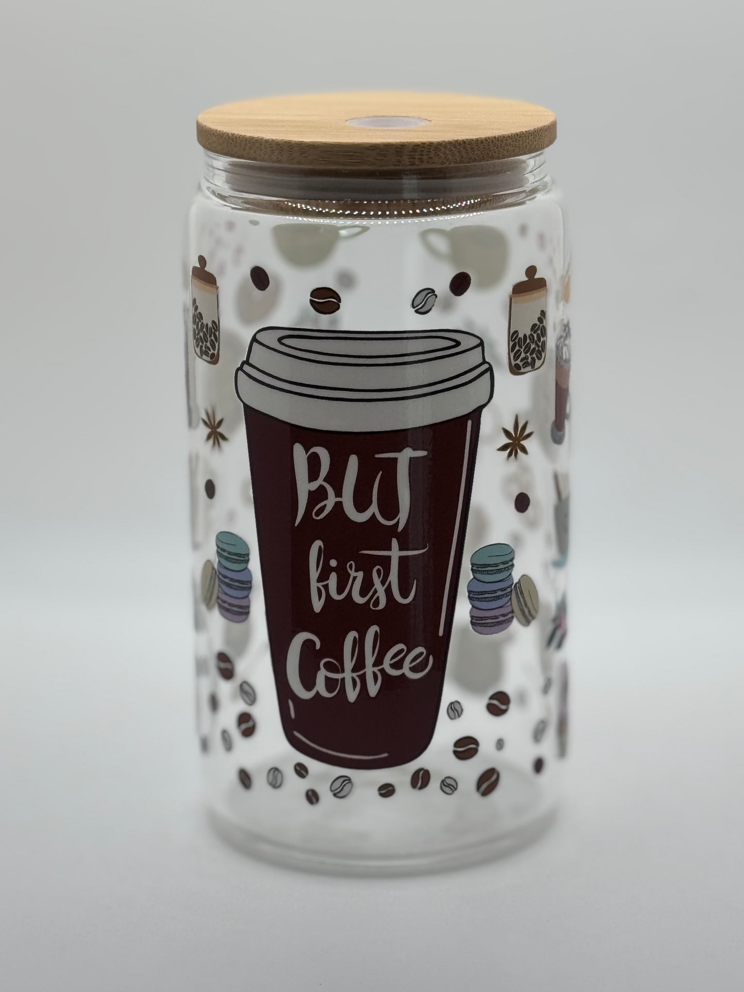16oz Glass Tumbler Bamboo Lid w/ Glass Straw