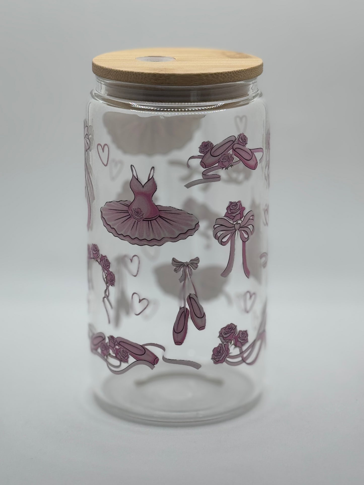 16oz Glass Tumbler Bamboo Lid w/ Glass Straw