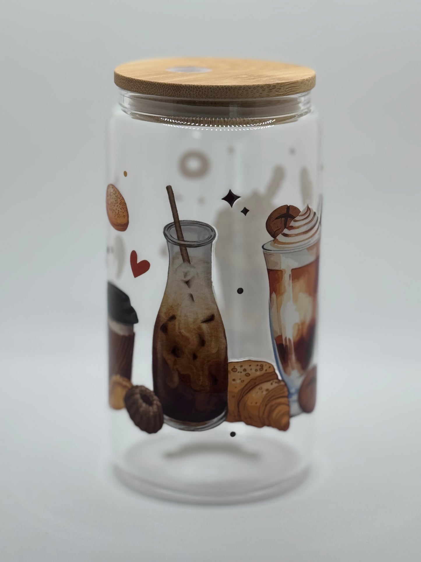 16oz Glass Tumbler Bamboo Lid w/ Glass Straw