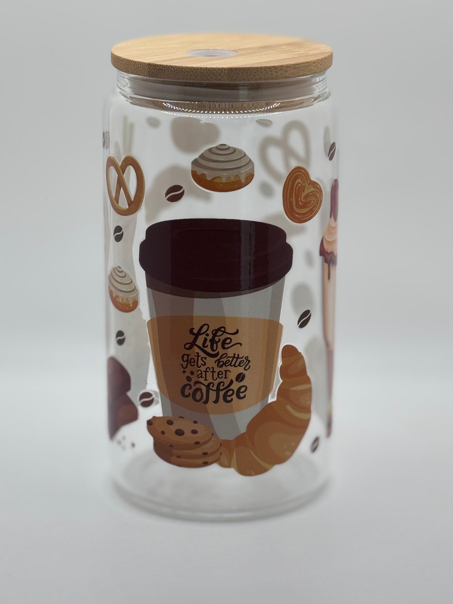 16oz Glass Tumbler Bamboo Lid w/ Glass Straw