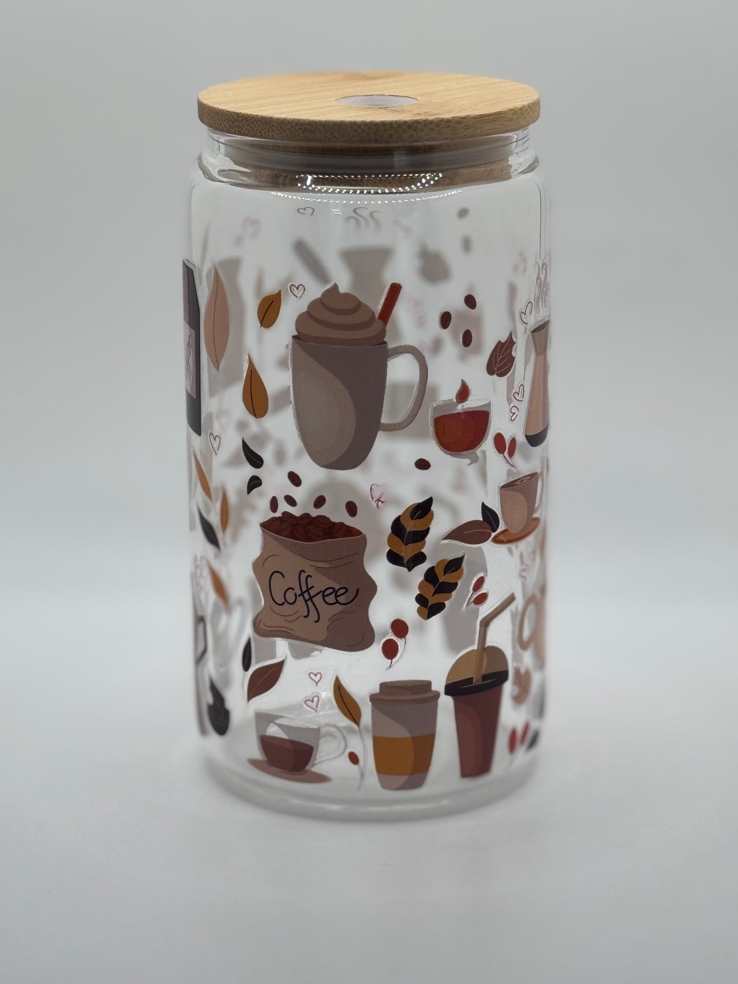 16oz Glass Tumbler Bamboo Lid w/ Glass Straw