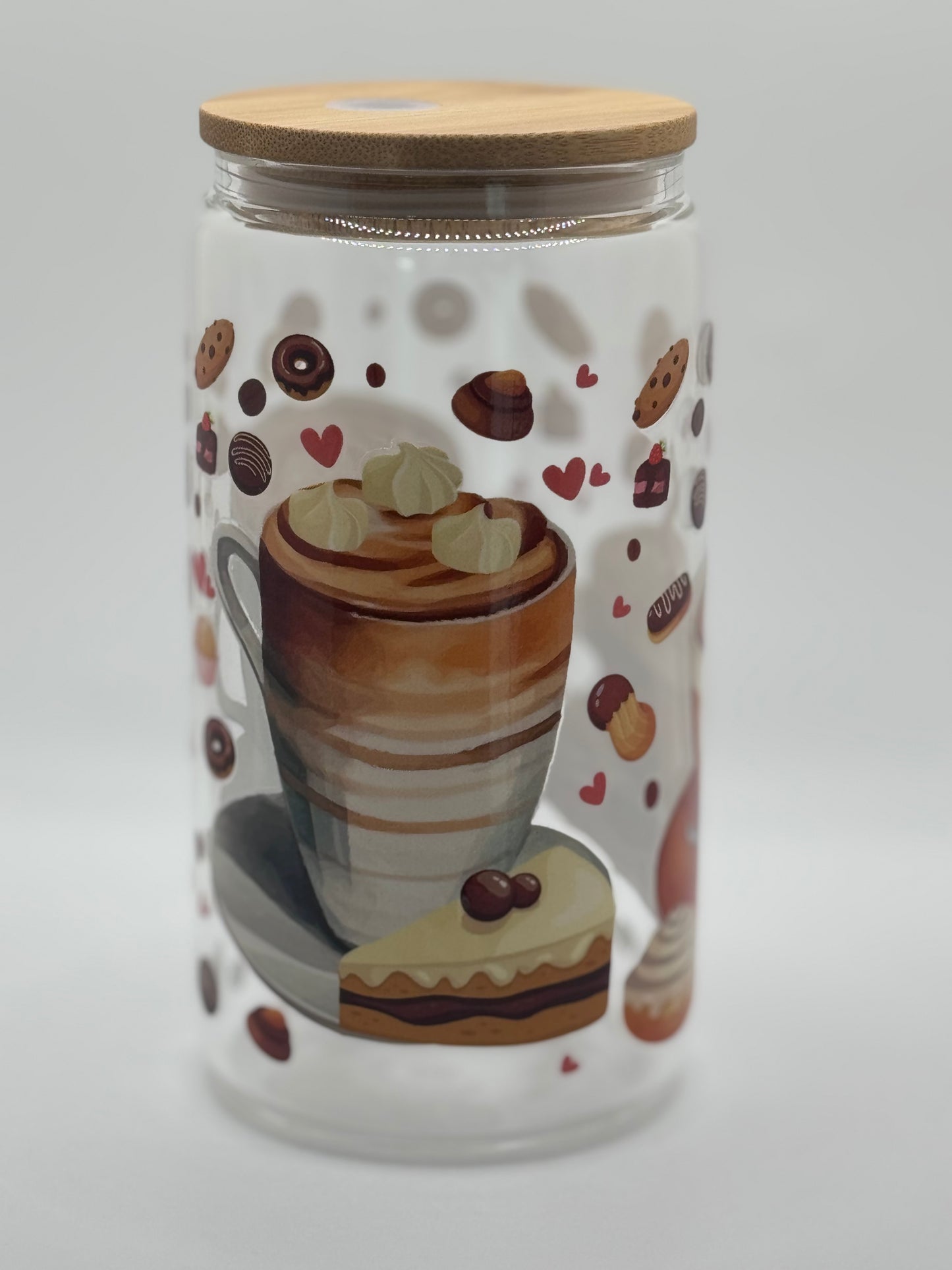 16oz Glass Tumbler Bamboo Lid w/ Glass Straw