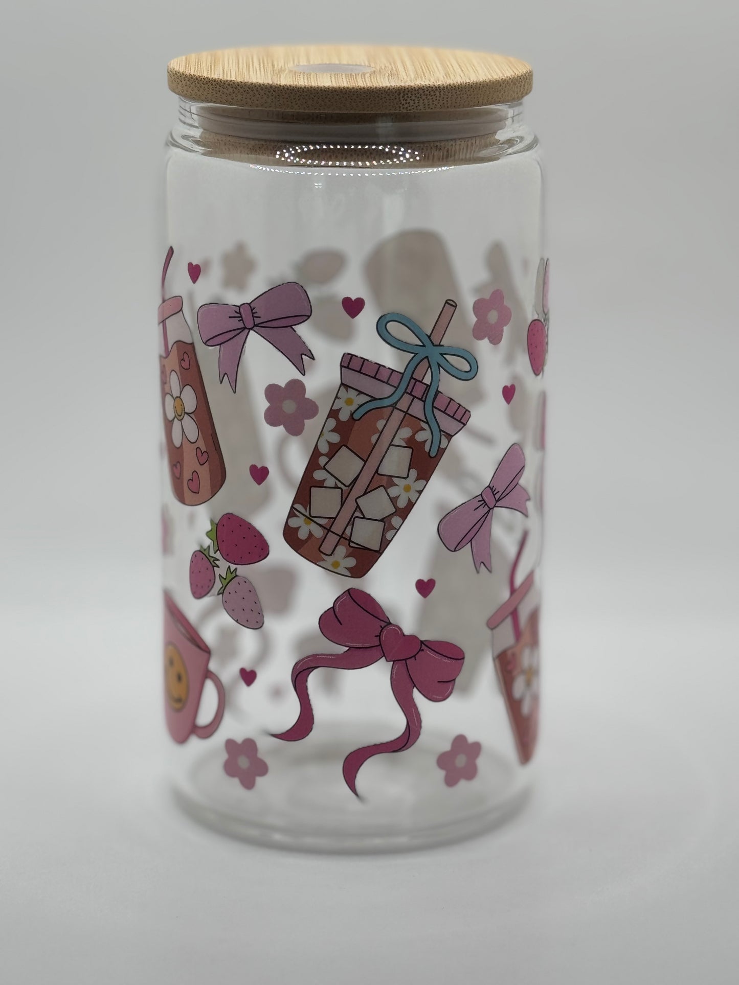 16oz Glass Tumbler Bamboo Lid w/ Glass Straw