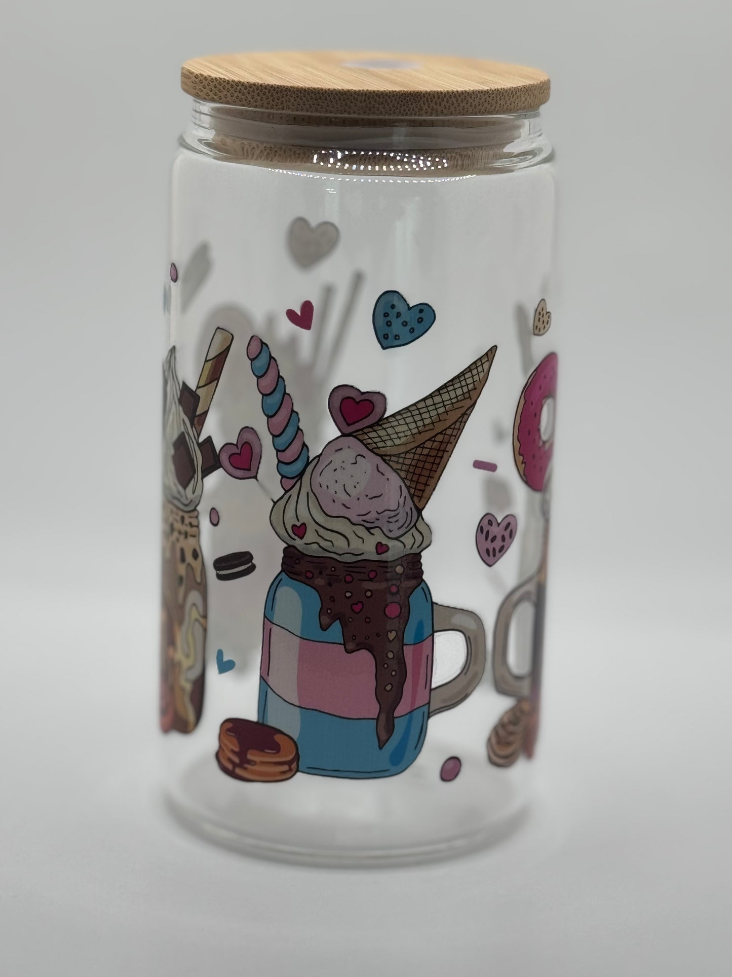 16oz Glass Tumbler Bamboo Lid w/ Glass Straw