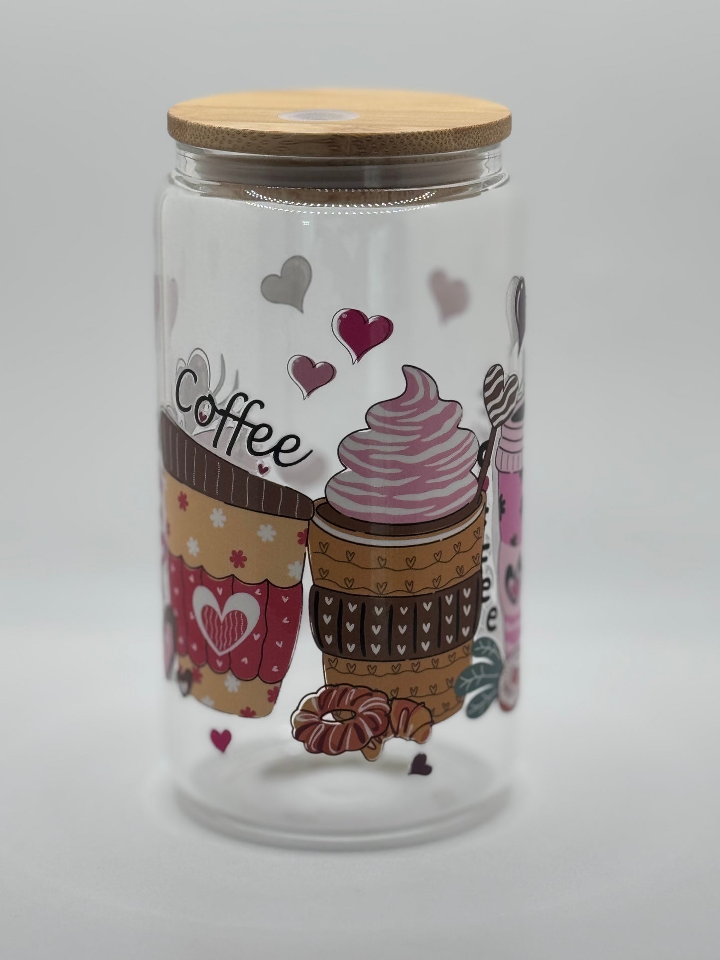 16oz Glass Tumbler Bamboo Lid w/ Glass Straw