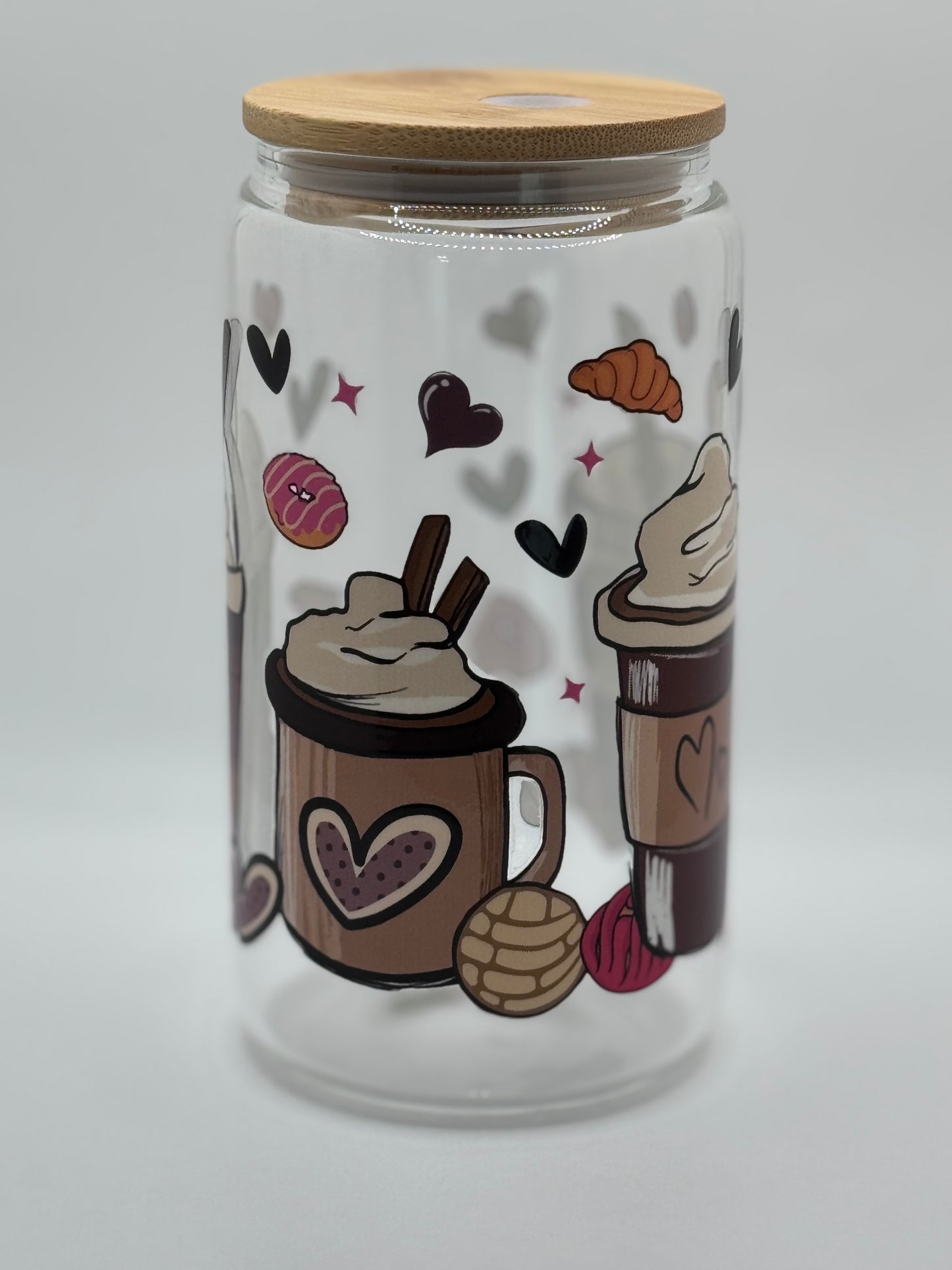 16oz Glass Tumbler Bamboo Lid w/ Glass Straw
