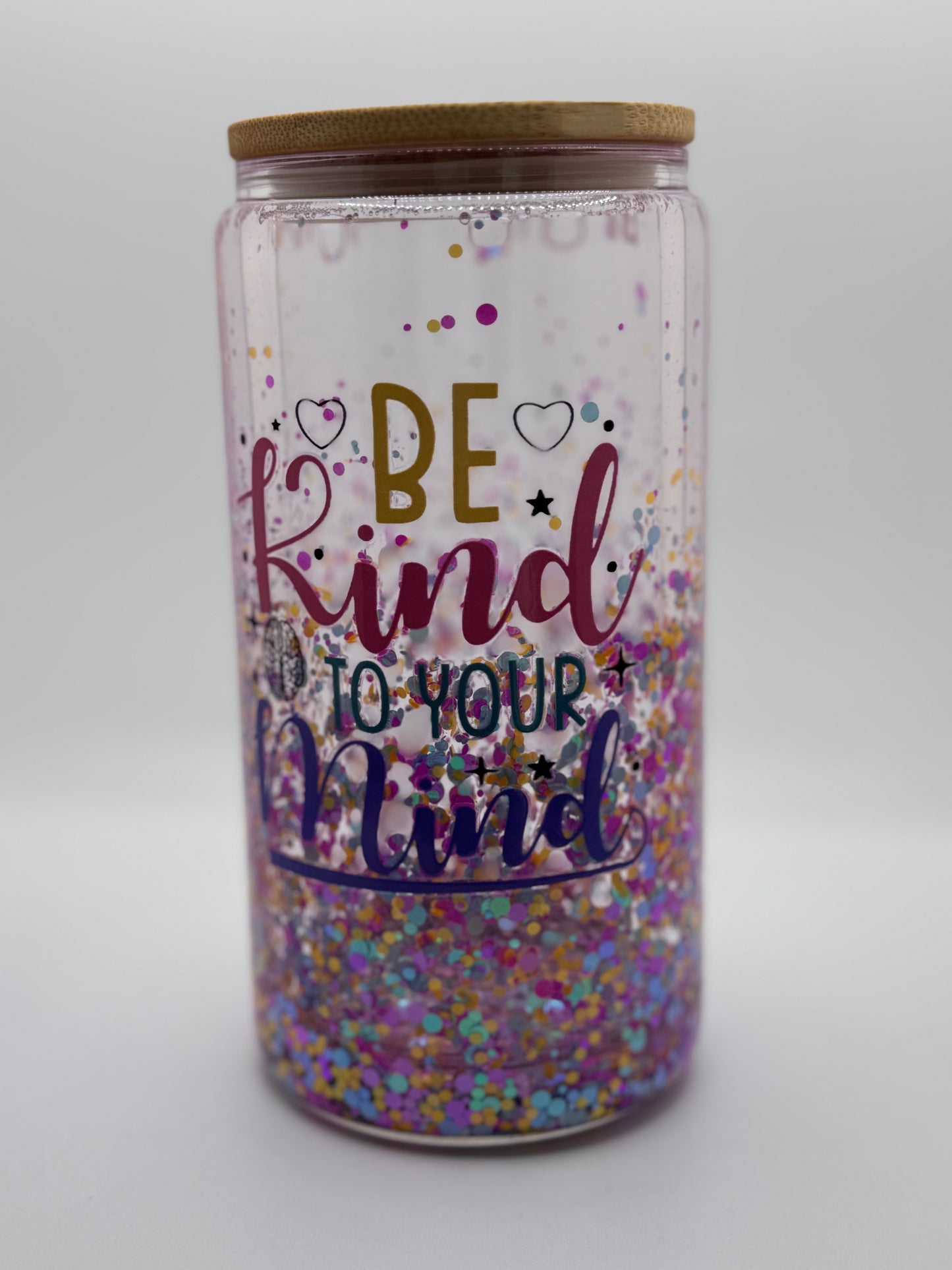 16oz Snow Globe Tumbler Bamboo Lid/Straw Be Kind to Your Mind