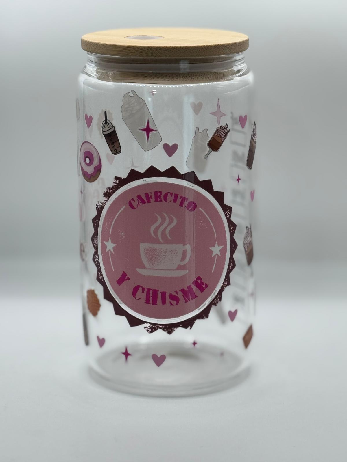 16oz Glass Tumbler Bamboo lid w/ Glass straw