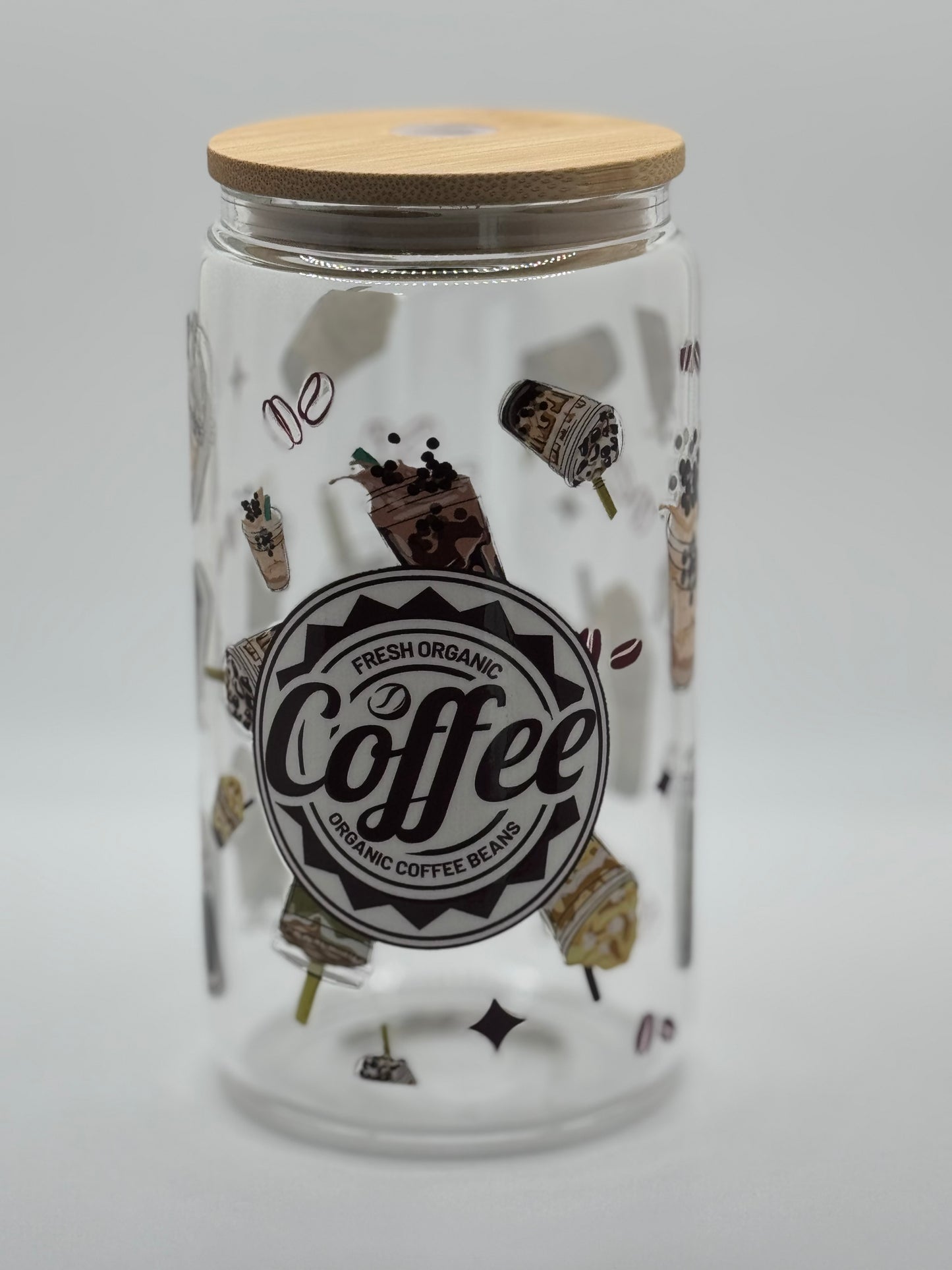 16oz Glass Tumbler Bamboo Lid w/ Glass Straw