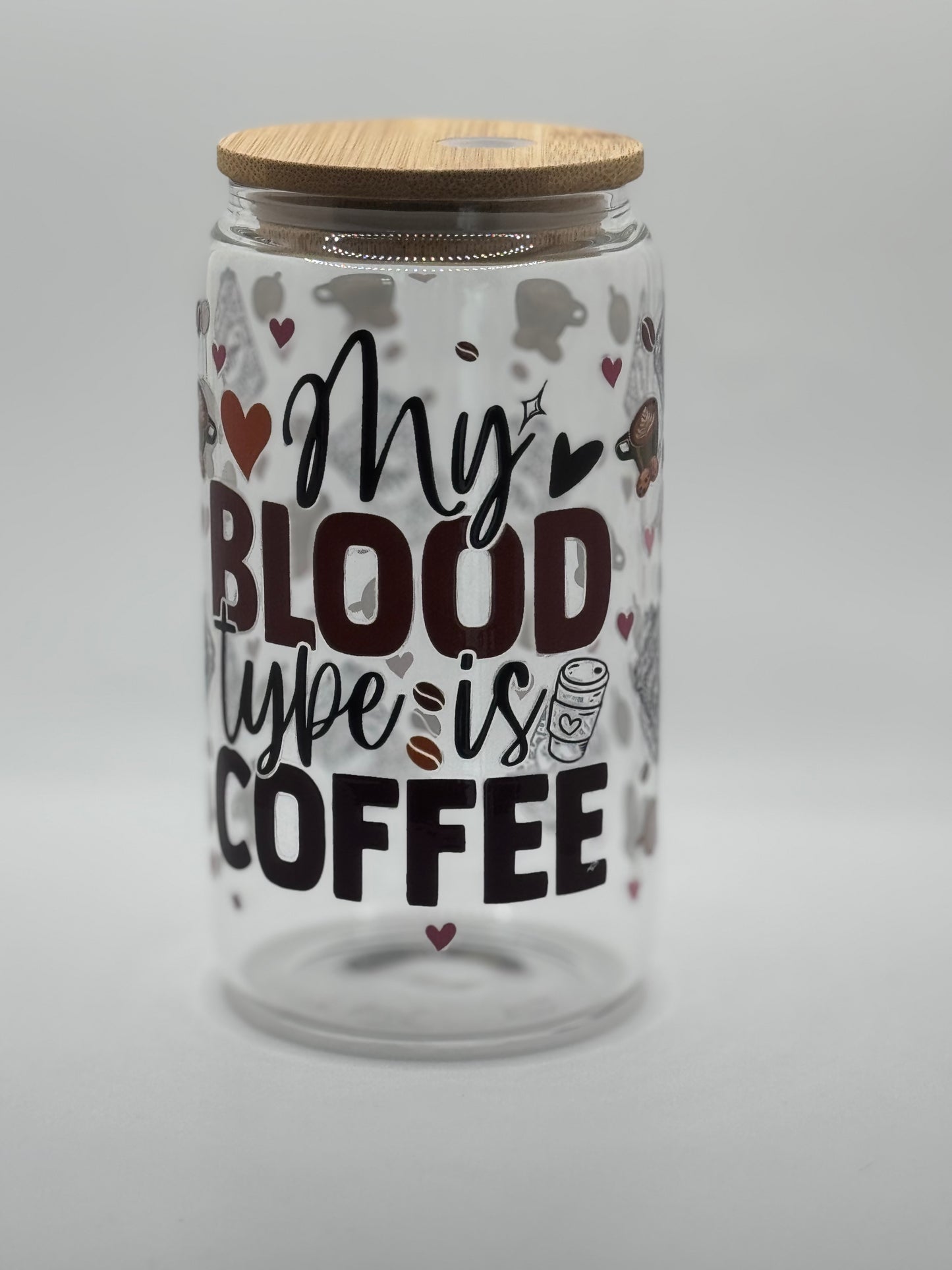 16oz Glass Tumbler Bamboo lid w/ Glass straw