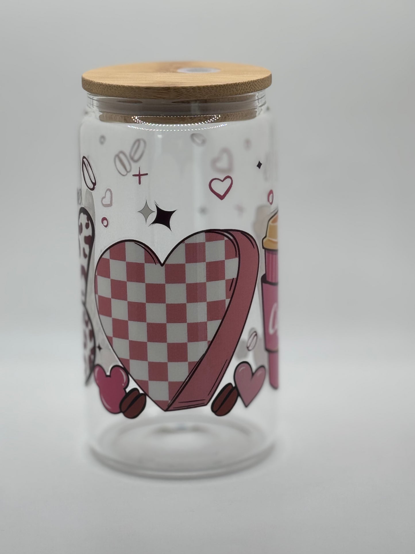 16oz Glass Tumbler Bamboo Lid w/ Glass Straw